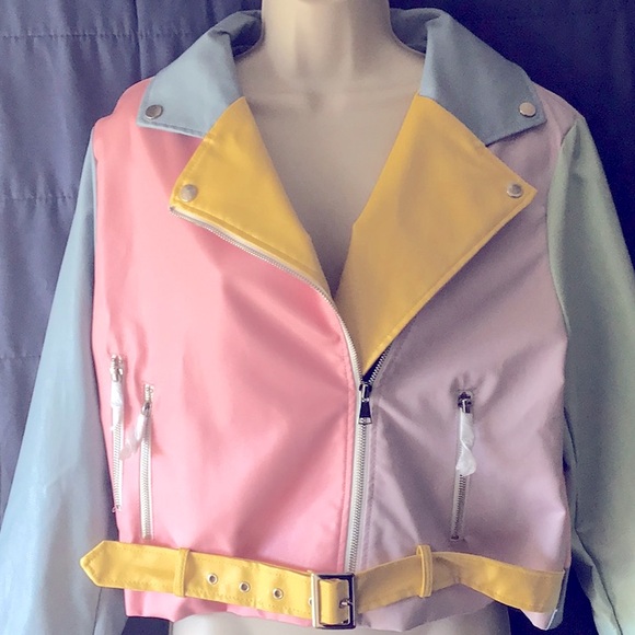 Pink and Blue Varsity Jacket with Retro Style - Picture 3 of 10